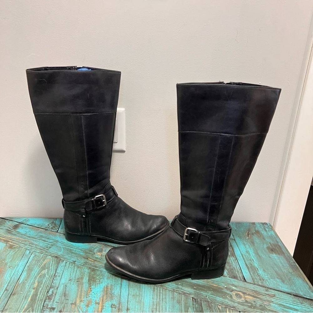 Anne Klein Black Leather Riding Cailin Boots Size 10M - Picture 2 of 11